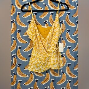 Skies Are Blue - Yellow Floral Wrap Top